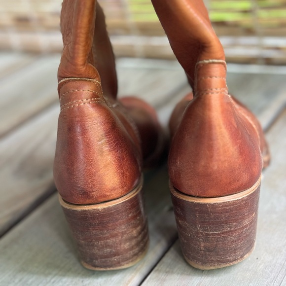 SOLD Frye Sabrina Campus Boots women’s 8 saddle brown tan leather pull on tall - Picture 10 of 13